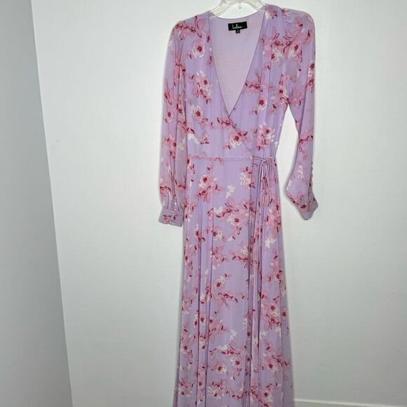 Lulu’s My Whole Heart Lavender Floral Print Long Sleeve Wrap Dress Size Small - Picture 5 of 11